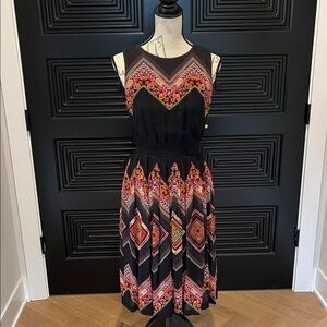 Anthropologie Black and Multicolor Midi Dress
